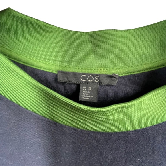 COS Navy Blue and Green Colorblock Tricot Midi Dress - Picture 4 of 5